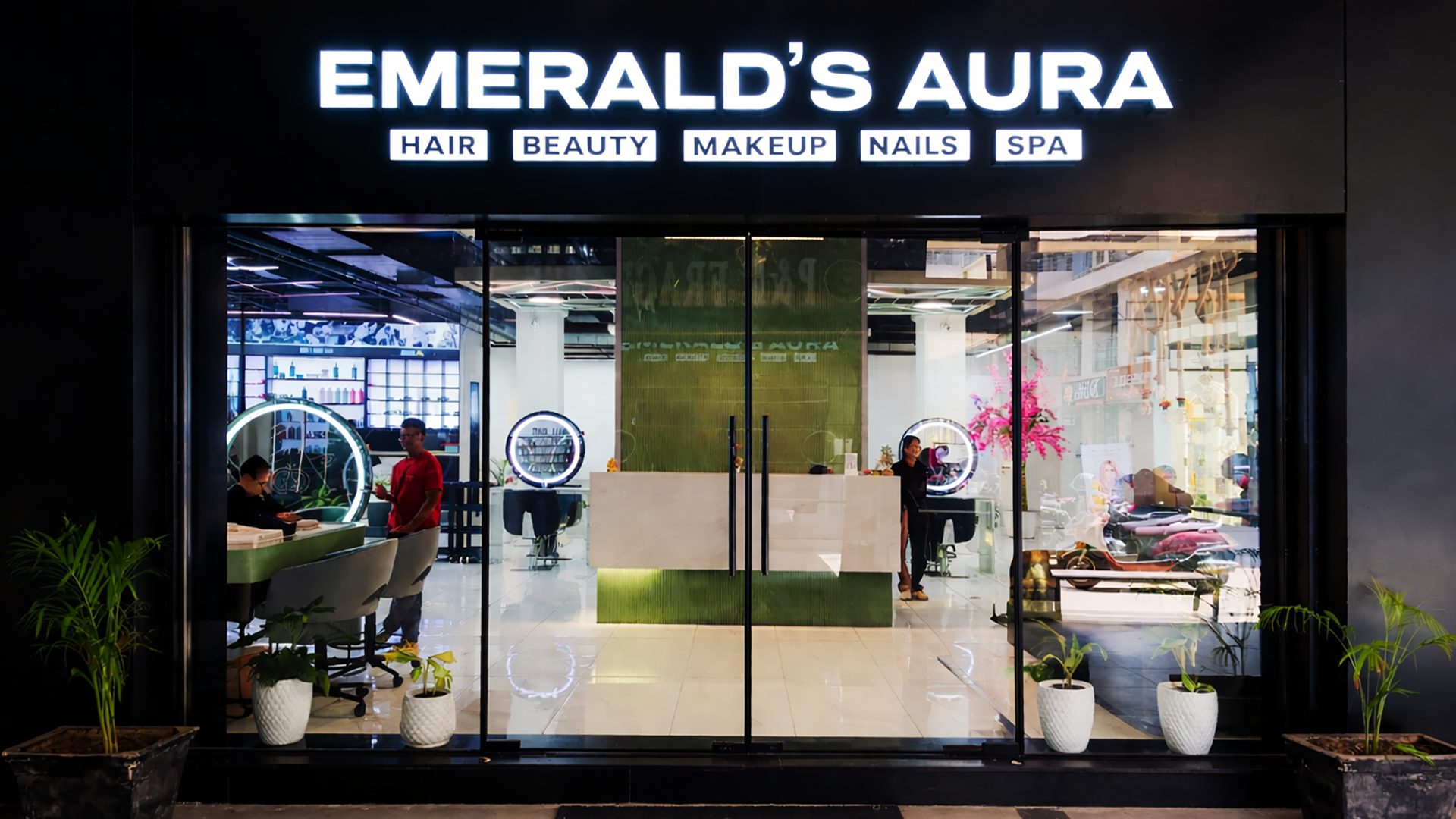 Emeralds Aura salon branding image